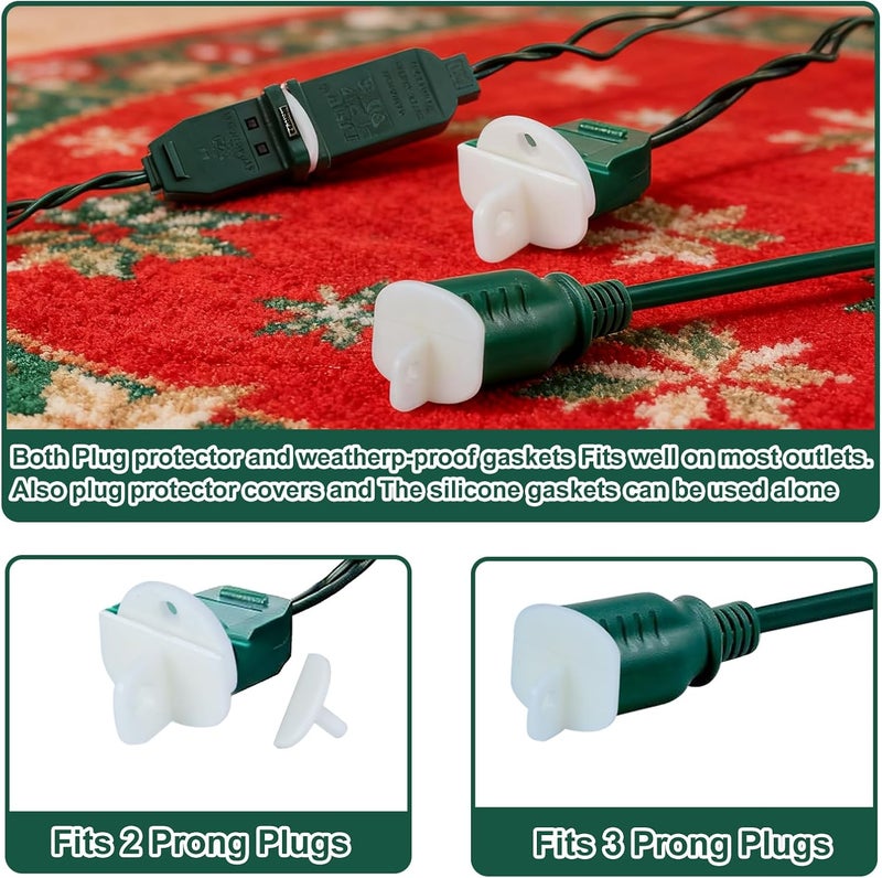Wenfan 10 Sets Weatherproof Gaskets and Plug Protectors Covers Waterproof Extension Cord Outlet Gasket and Plugs Covers for Christmas Lighting Installation Stop Gfcis from Tripping Fit 2 or 3 Pronged Plugs - Image 3
